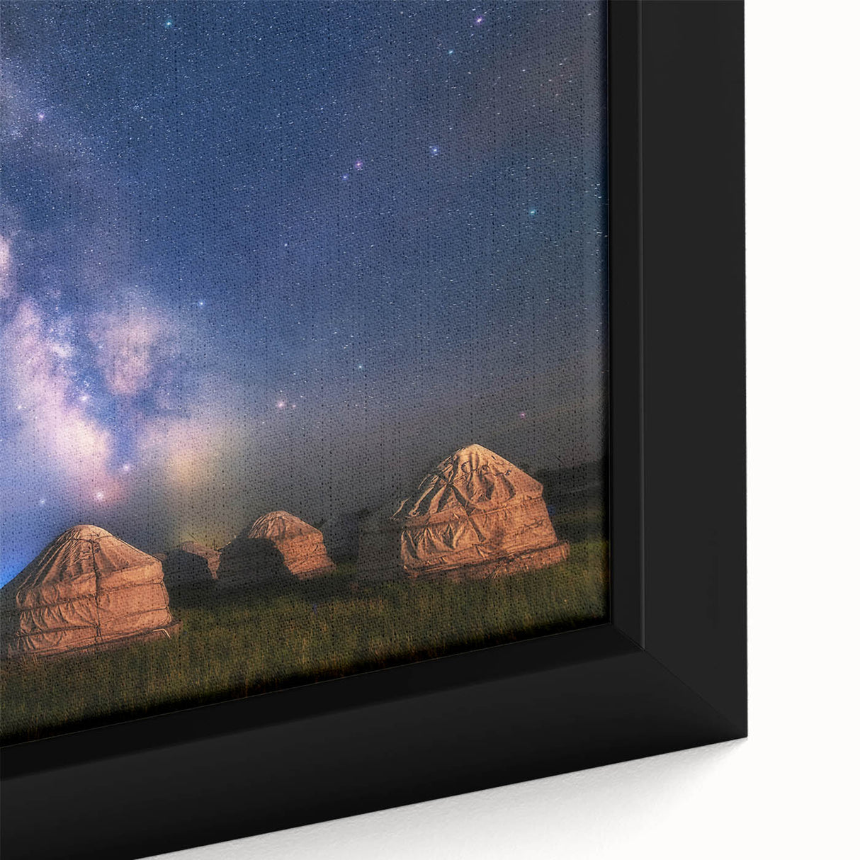 Extra large black wall art featuring a textured Mongolian landscape on framed canvas, ideal for living room decor.