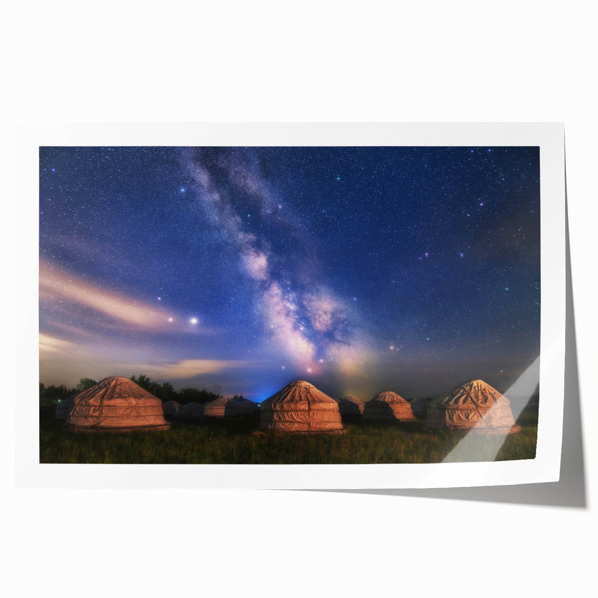 Rolled print of a Mongolian landscape featuring subtle green and brown tones, ideal for art wall dining room.