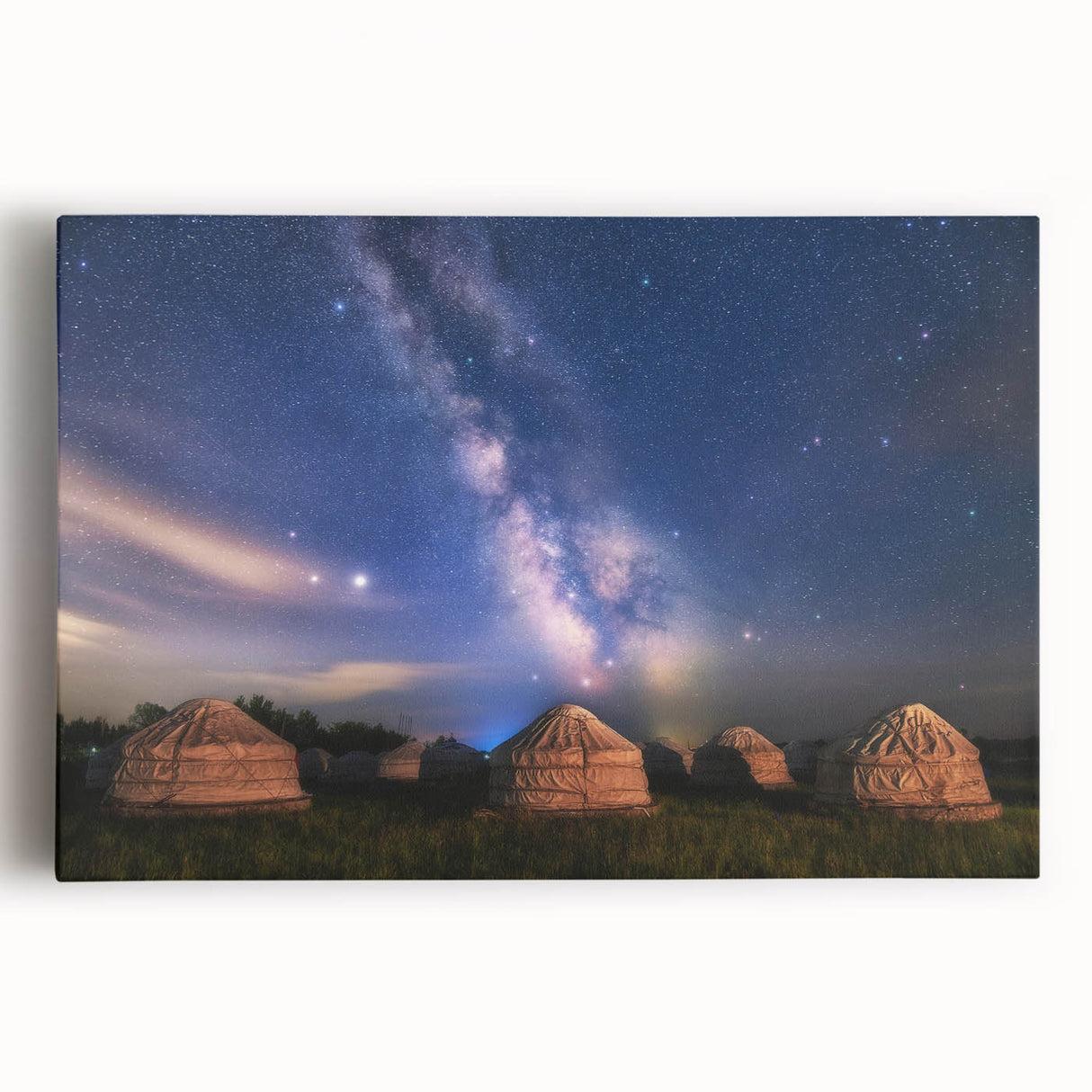 Black and white photograph of a Mongolian landscape on stretched canvas, suitable as large kitchen wall art.