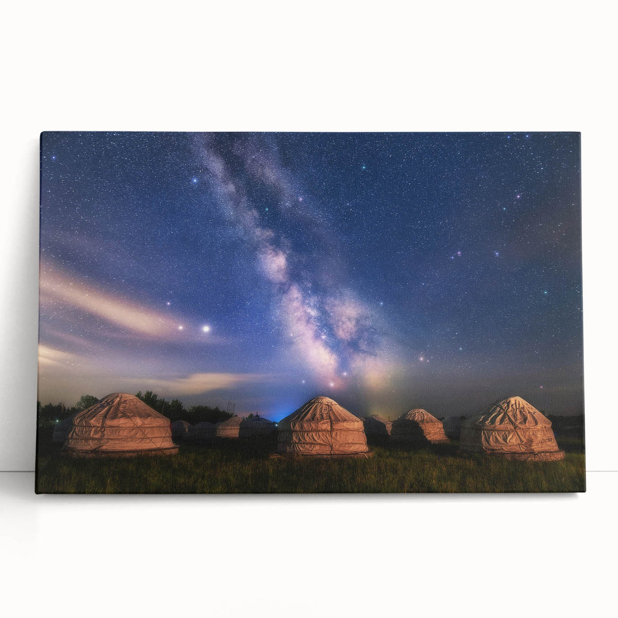 Black and white stretched canvas of Mongolian landscape, ideal for kitchen wall art or bedroom ambiance.