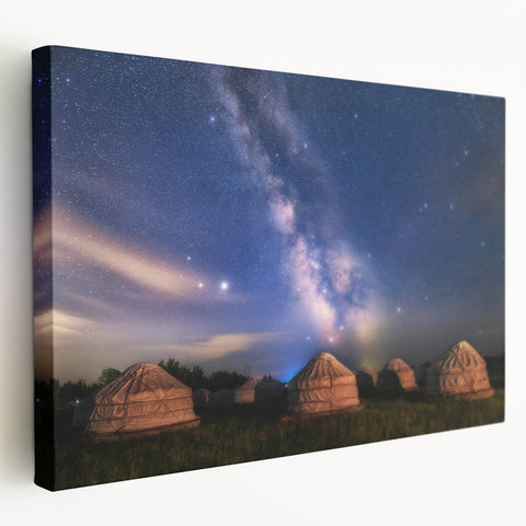 Large canvas print depicting a Mongolian landscape in muted earth tones, suitable for kitchen wall art.