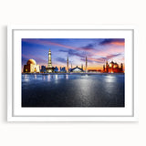 Abstract art print depicting a serene Pakistani landscape in muted earth tones on a framed white mat.