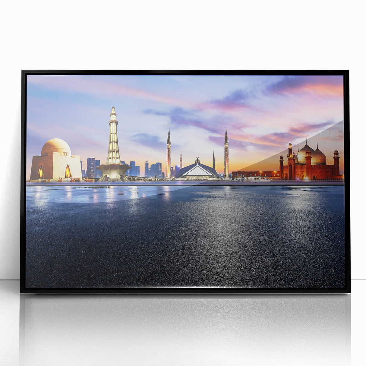 Large abstract wall art depicting a serene Pakistani landscape in muted earth tones on a framed acrylic.