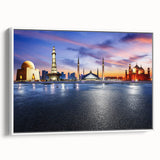 Vintage poster art of a Pakistani landscape in vibrant colors on a large framed canvas, ideal for living room decor.