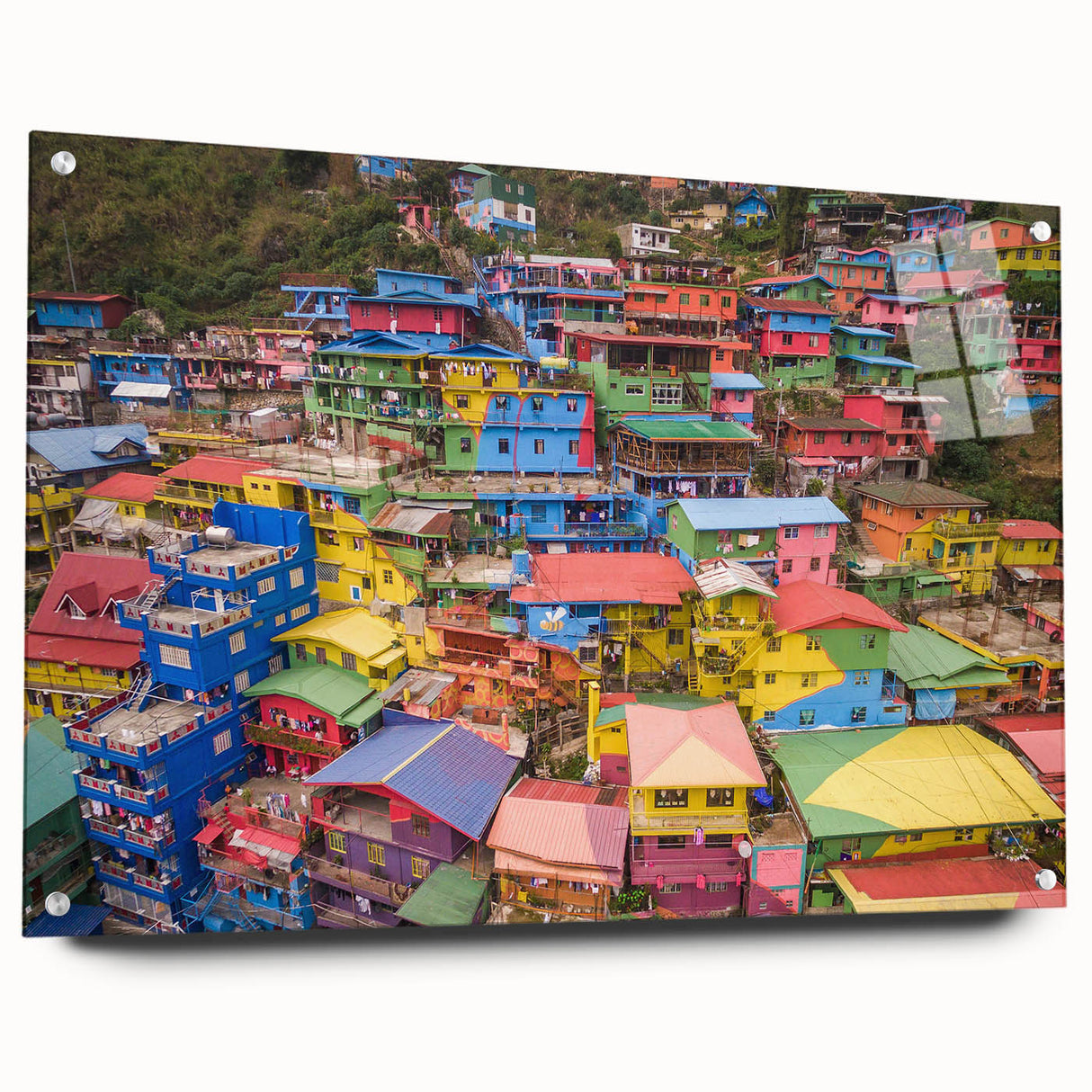 Large abstract wall art depicting a vibrant Asian scenery on acrylic glass, suitable for bedroom or dining room decor.