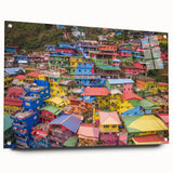 Large abstract wall art depicting a vibrant Asian scenery on acrylic glass, suitable for bedroom or dining room decor.