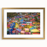 Extra large wall art featuring an abstract Philippine landscape in textured gold and brown tones, framed with a mat.
