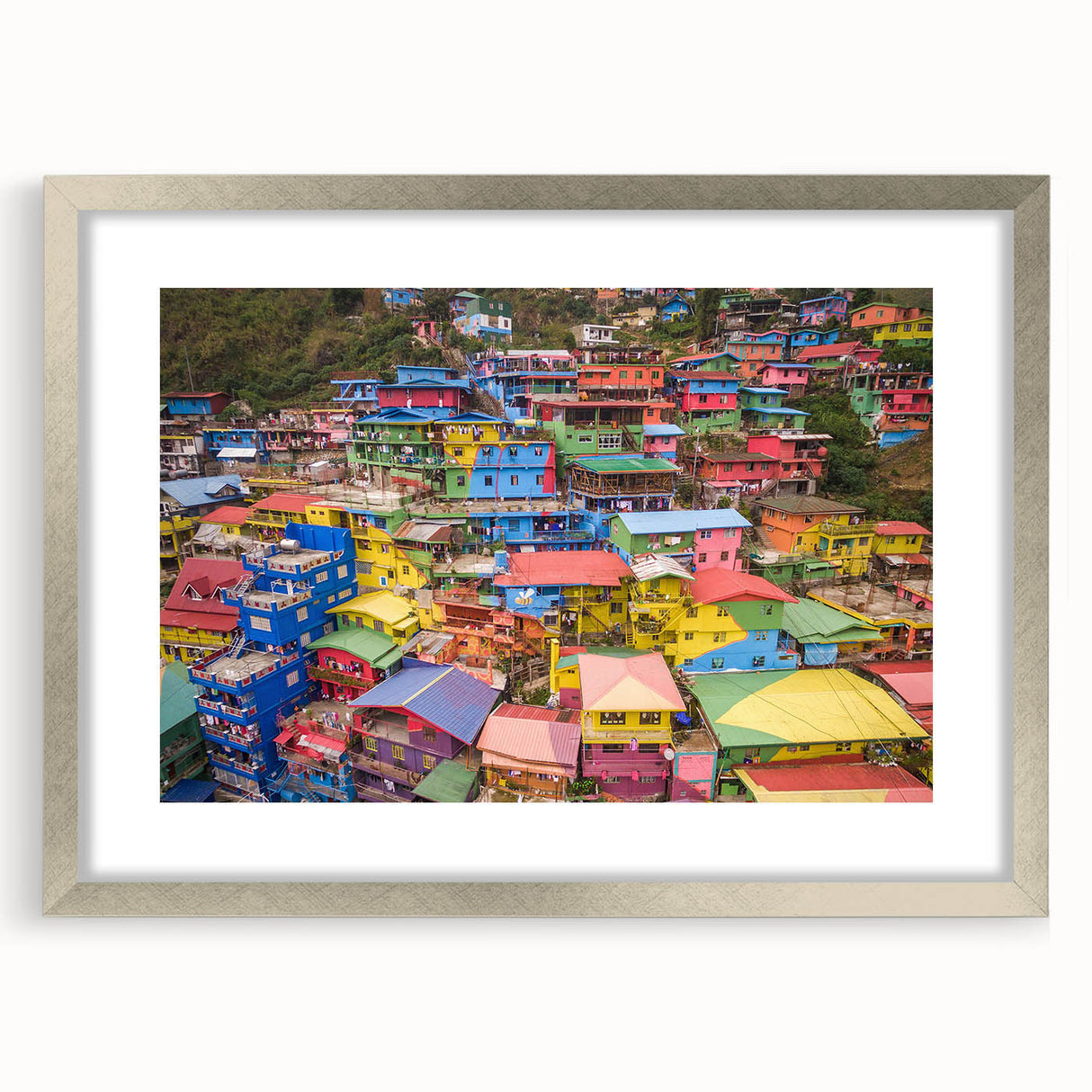 Textured abstract art print of a Philippine landscape in muted earth tones on a framed canvas, suitable for bedroom decor.