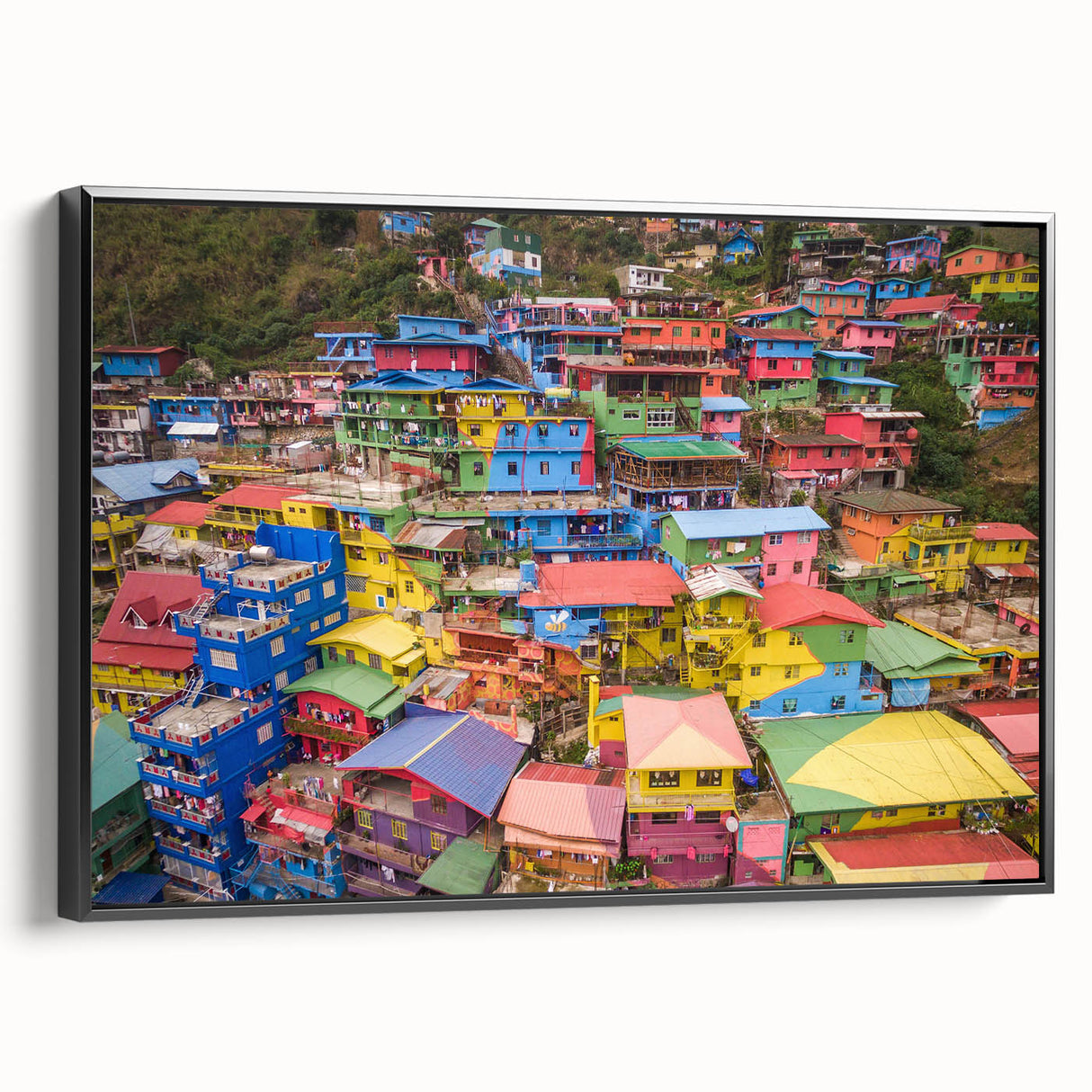Black and white landscape art of a Philippine rural scene on framed canvas, suitable for bedroom decor.