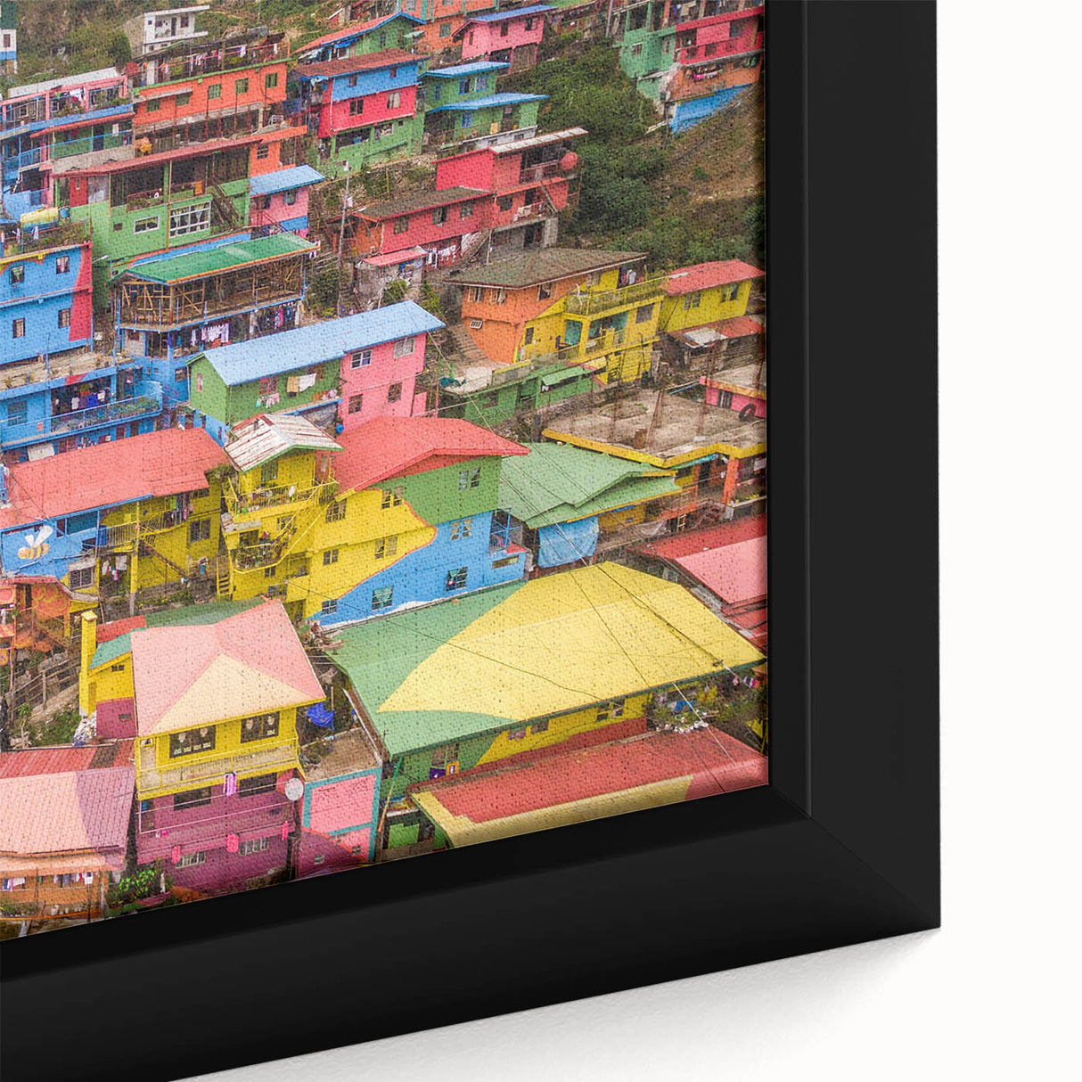 Extra large framed canvas featuring a textured, colorful Philippine landscape in black, ideal for living room decor.