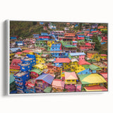 Framed canvas of vintage poster art depicting a colorful Philippine landscape, ideal for living room decor.