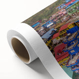 Art Deco poster of a Philippine landscape on rolled canvas, featuring pastel colors, ideal for nursery wall art.