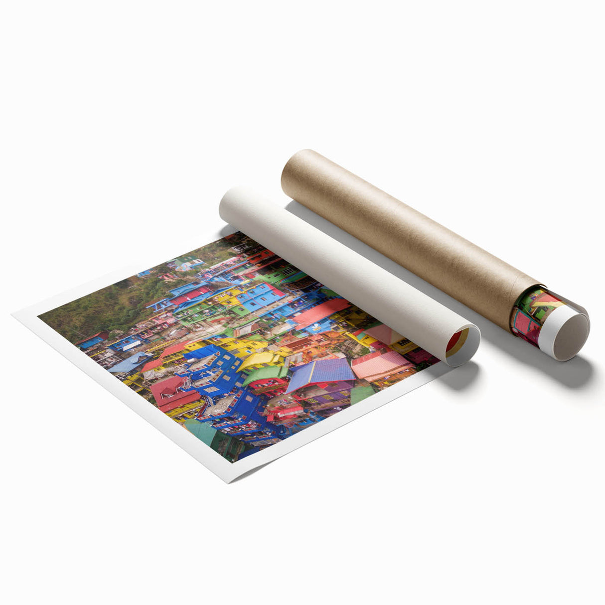 Extra large rolled print of a serene Philippine landscape with lush florals in soft green and pink tones.