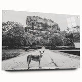 Acrylic print of a large abstract depiction of a Sri Lankan landscape, featuring vibrant green and blue tones.
