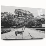 Large abstract wall art depicting a serene Sri Lankan landscape in muted green and blue tones.