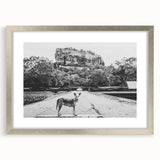 Textured abstract art print of Sri Lankan scenery in silver frame, with muted earth tones, ideal for bedroom art.