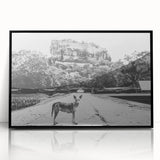 Large abstract wall art depicting a Sri Lankan landscape in muted earth tones, framed in black acrylic.