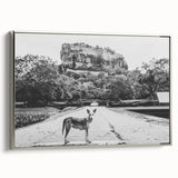 Landscape art painting of a Sri Lankan scenery on framed canvas, featuring colorful art with black and silver tones.