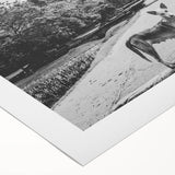 Art deco poster of a Sri Lankan landscape in muted green and blue tones, printed on rolled canvas.