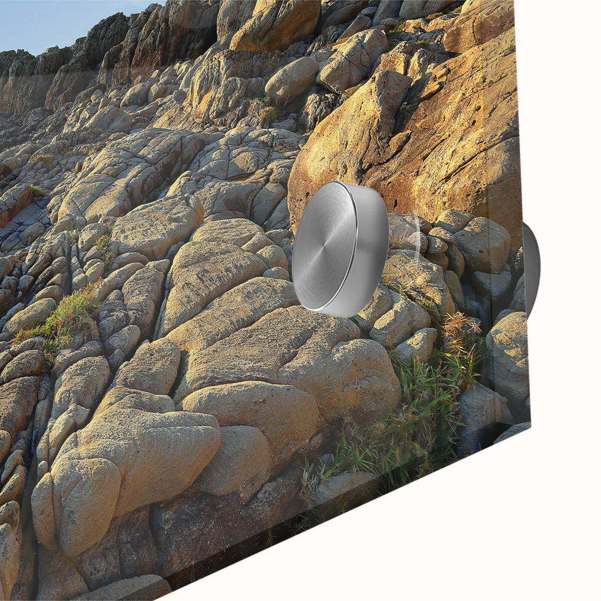 Large abstract wall art featuring a serene Taiwanese landscape in muted earth tones on acrylic glass.