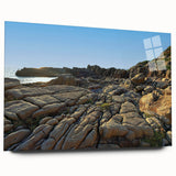 Large abstract wall art of a scenic Taiwan landscape in muted greens and blues on acrylic glass.