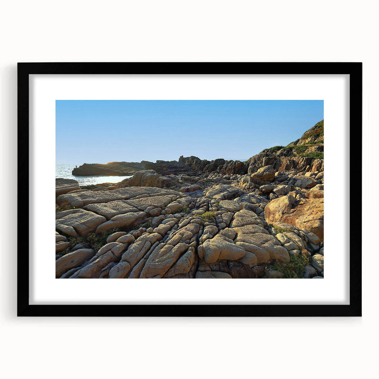 Extra large abstract art print of a colorful, textured Taiwanese landscape on a framed black mat.