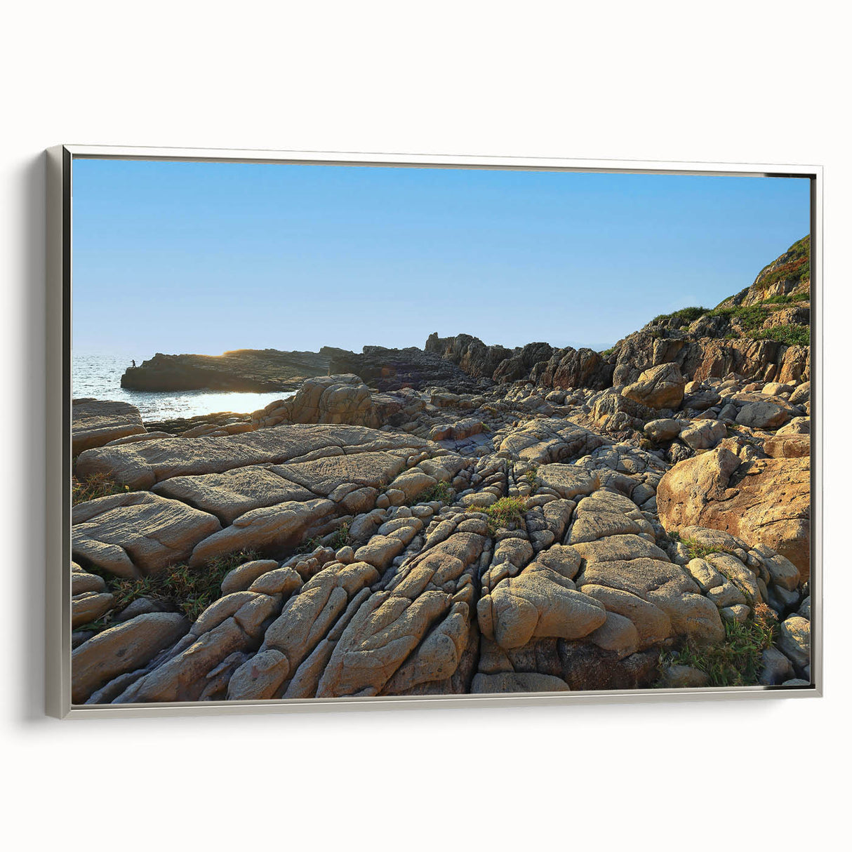 Landscape art painting of a Taiwanese scenery in muted colors on framed canvas, suitable for living room decor.
