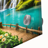 Large abstract wall art depicting a mid-century modernist scene in muted earth tones on acrylic glass.