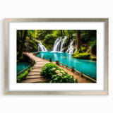 Textured abstract art print of a serene Thai landscape in muted earth tones, framed with a silver mat.