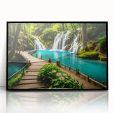 Large abstract wall art depicting a serene Thai landscape in muted earth tones on a framed acrylic.