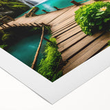 Art deco poster of a serene Thai landscape in muted green and blue tones on rolled canvas.