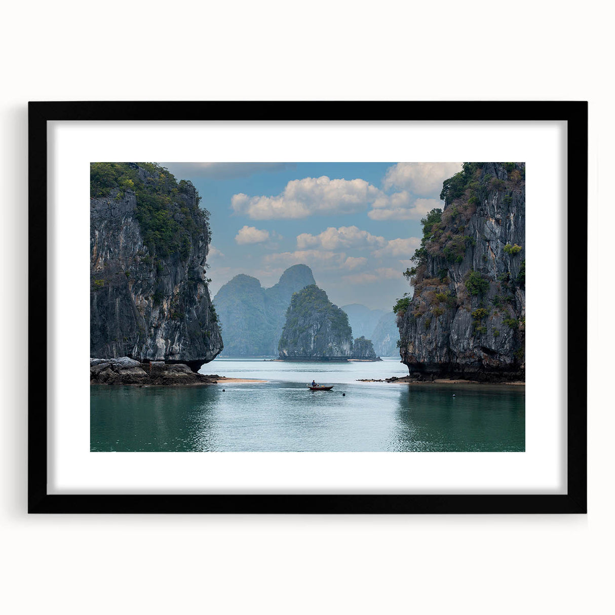 Extra large abstract art print depicting colorful, textured scenery of Vietnam on a black framed canvas.