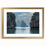Extra large abstract art print of a textured Vietnamese landscape in muted earth tones, framed in gold.