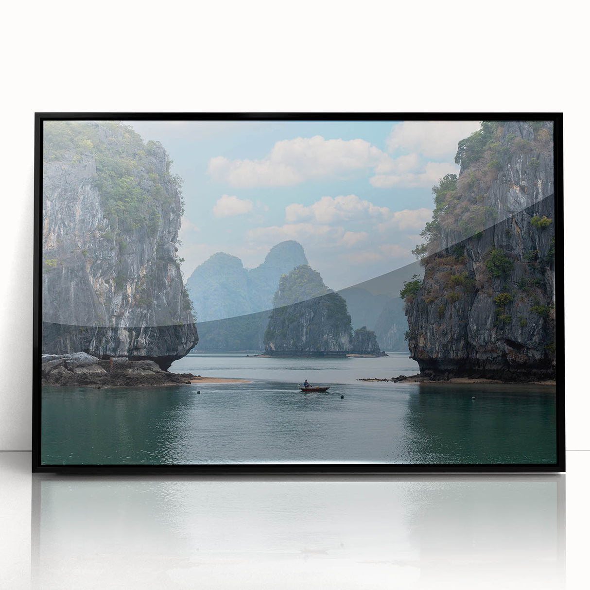 Large abstract wall art depicting a Vietnamese landscape in muted earth tones on a framed acrylic.
