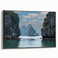 Black and white landscape art painting of a Vietnamese scenery on framed canvas, suitable for bedroom wall decor.