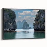 Black and white landscape art painting of a Vietnamese scenery on framed canvas, suitable for bedroom wall decor.