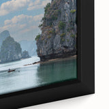 Extra large framed canvas of a textured, colorful Vietnamese landscape in black, ideal for living room decor.