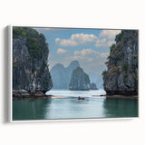 Vintage poster art of a scenic Vietnamese landscape on a framed canvas, featuring vibrant colors.