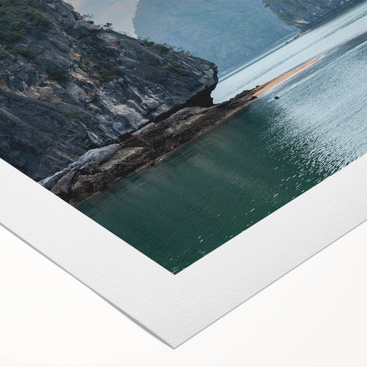Art deco poster of a Vietnamese landscape on rolled canvas, featuring muted earth tones, ideal for dining room wall art.