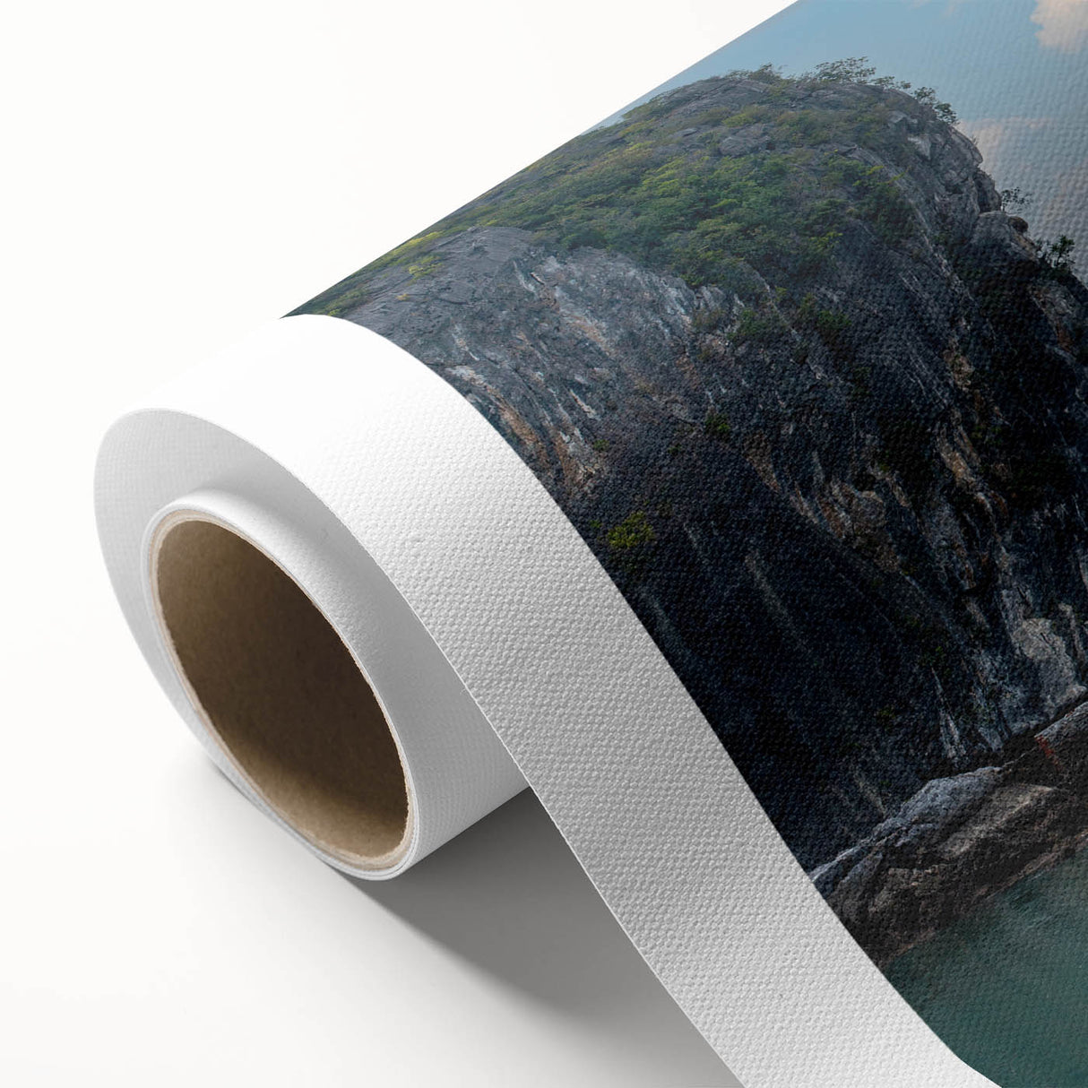 Art deco poster depicting a serene Vietnamese landscape in soft pastel shades on rolled canvas, ideal for nursery wall art.