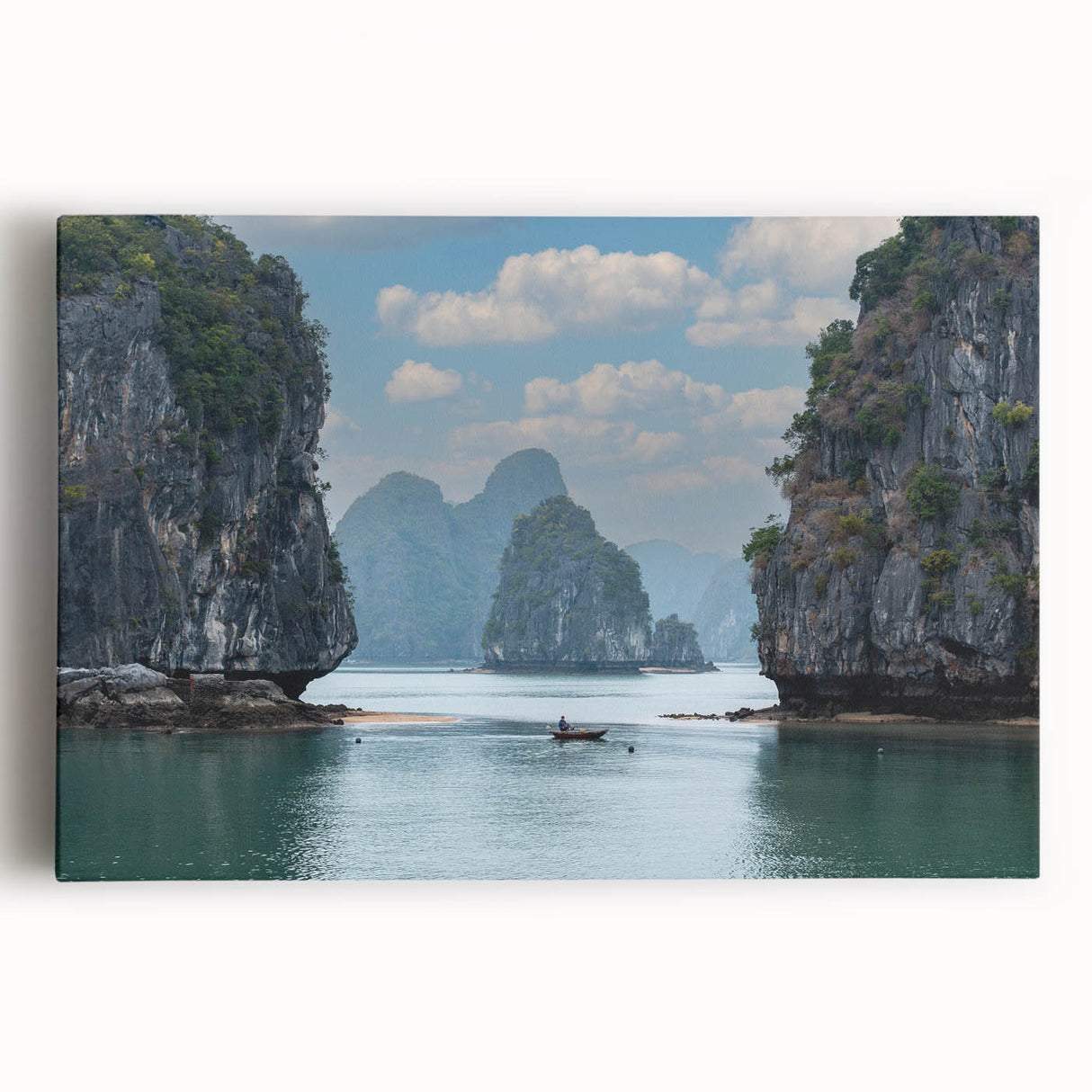 Black and white photograph of a Vietnamese landscape on stretched canvas, ideal for kitchen wall art.