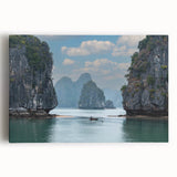 Black and white photograph of a Vietnamese landscape on stretched canvas, ideal for kitchen wall art.