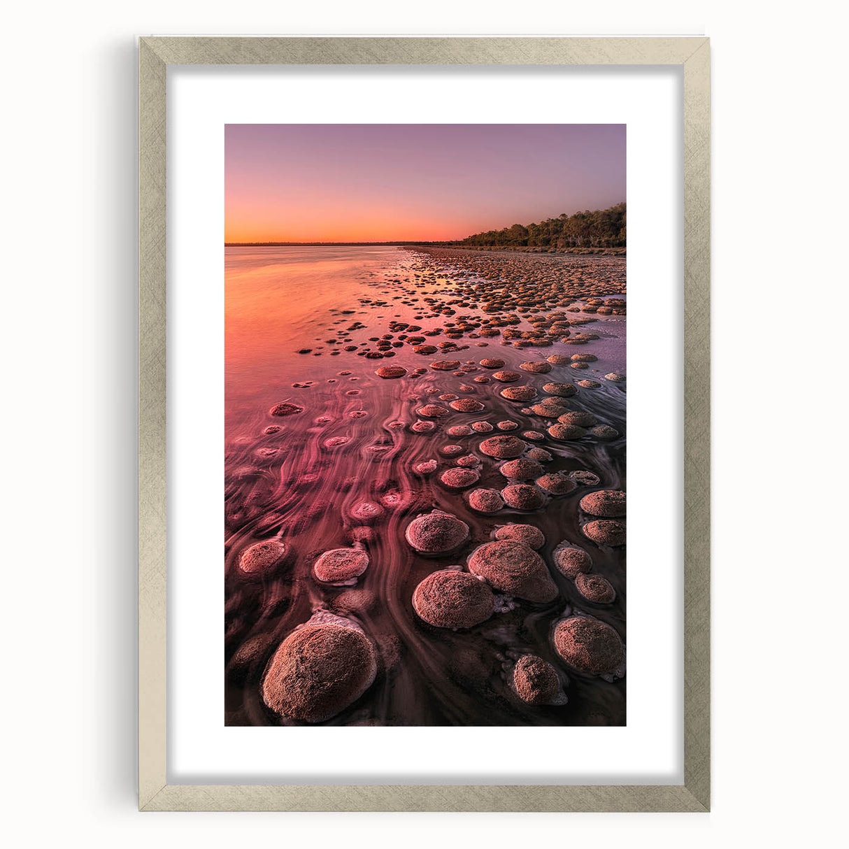 Abstract art print of Perth scenery in muted blue and green tones on a framed canvas, suitable for dining room decor.