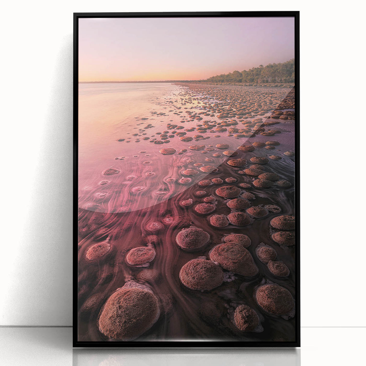 Large abstract wall art of Perth, Australia in muted gray and blue tones on a framed acrylic print.