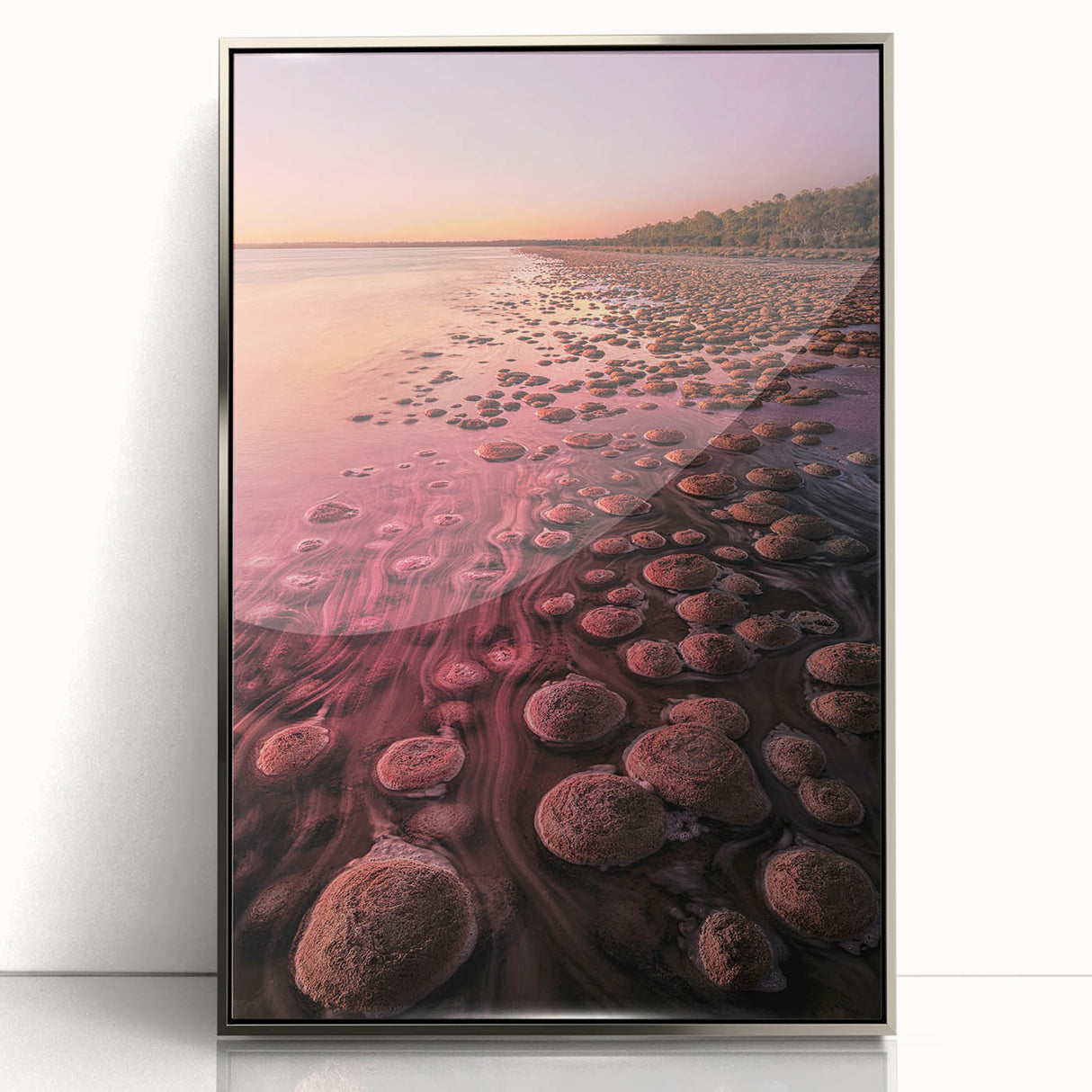 Art Deco poster of Perth skyline in silver acrylic frame, ideal for modern nursery wall art.