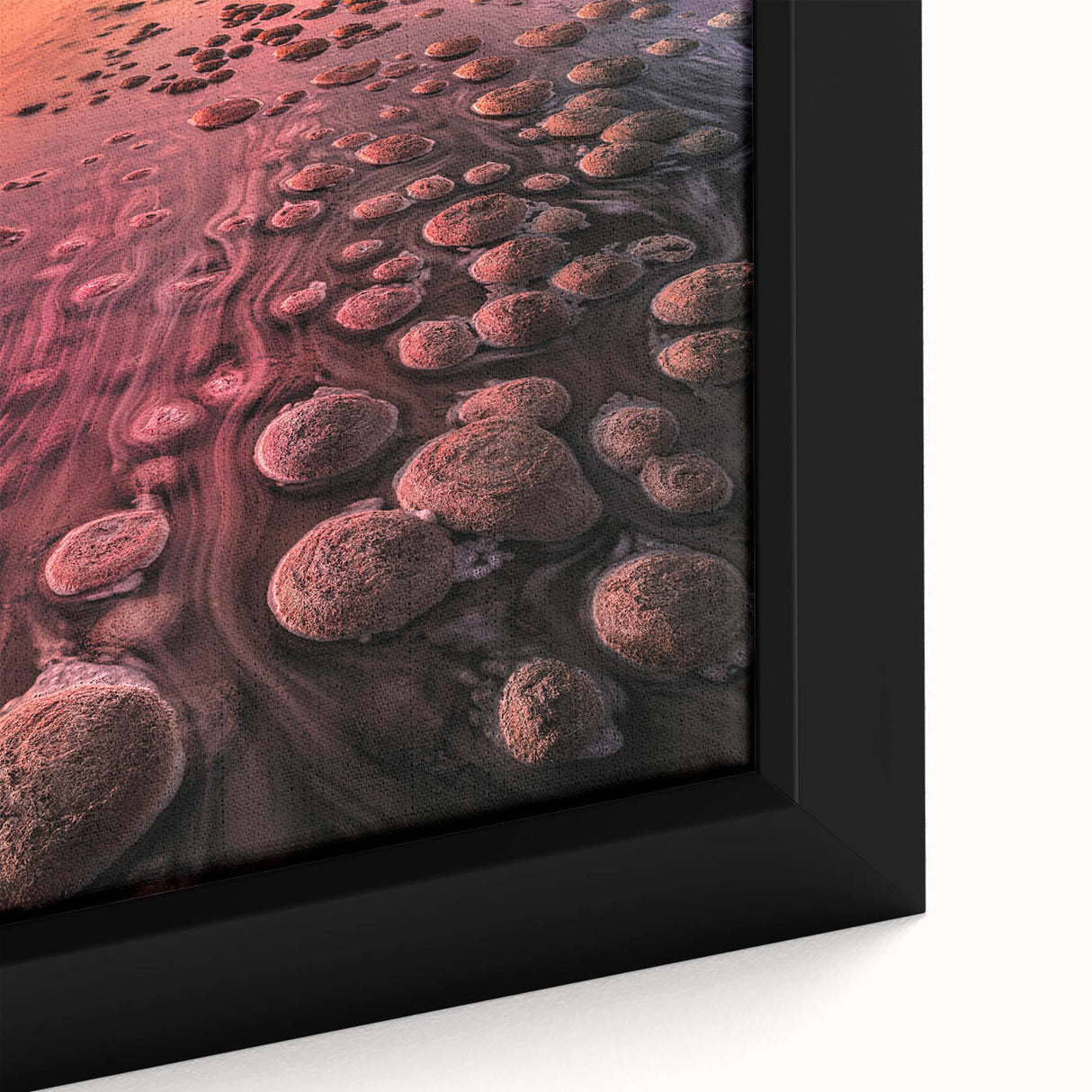 Framed canvas featuring a textured depiction of the Perth skyline in black with vibrant, colorful accents.