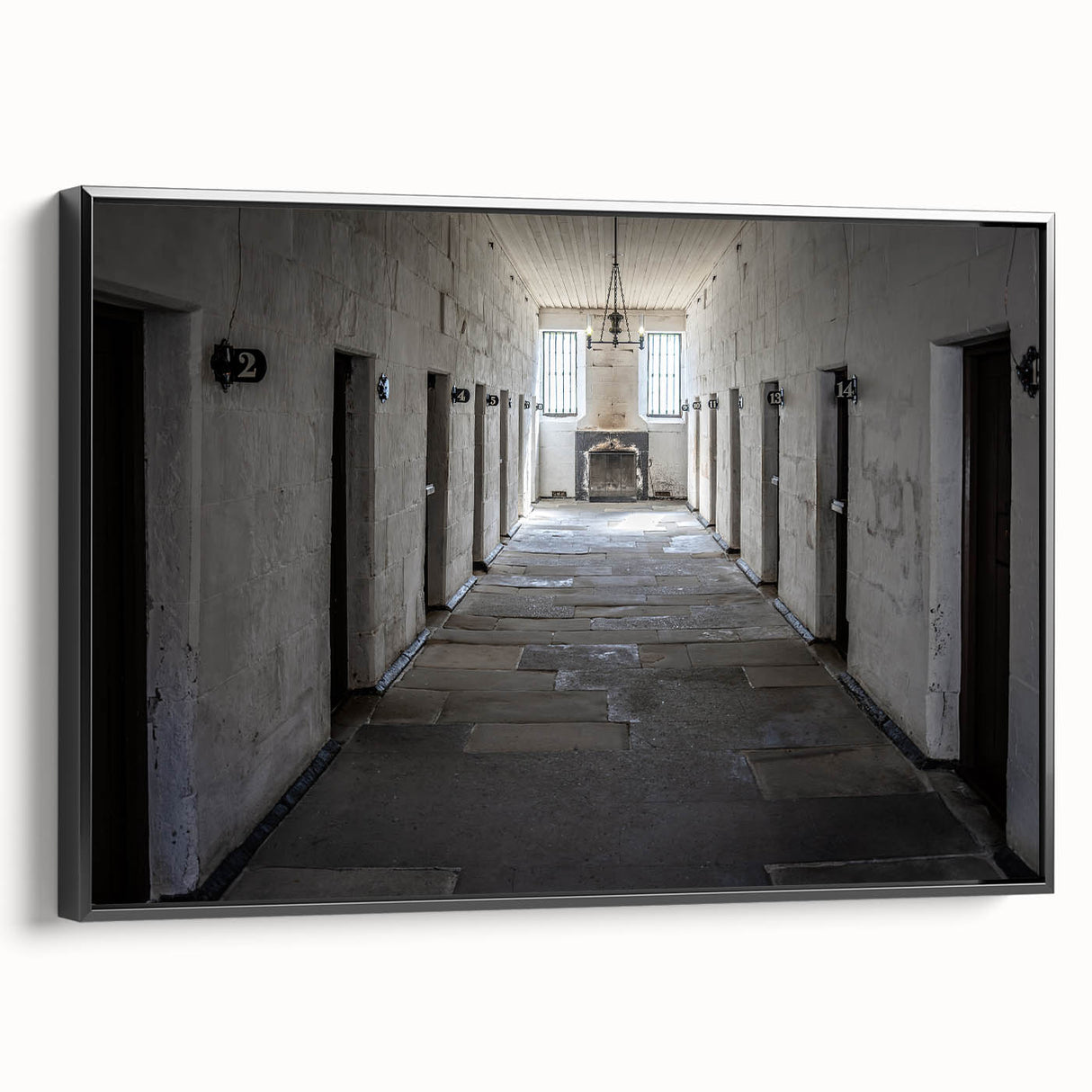 Black and white landscape art painting of Tasmania on framed canvas, ideal for bedroom wall decor.