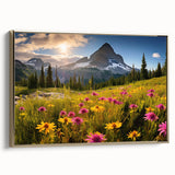 Framed canvas featuring a vintage-style landscape painting of Alberta, Canada, with muted earth tones.