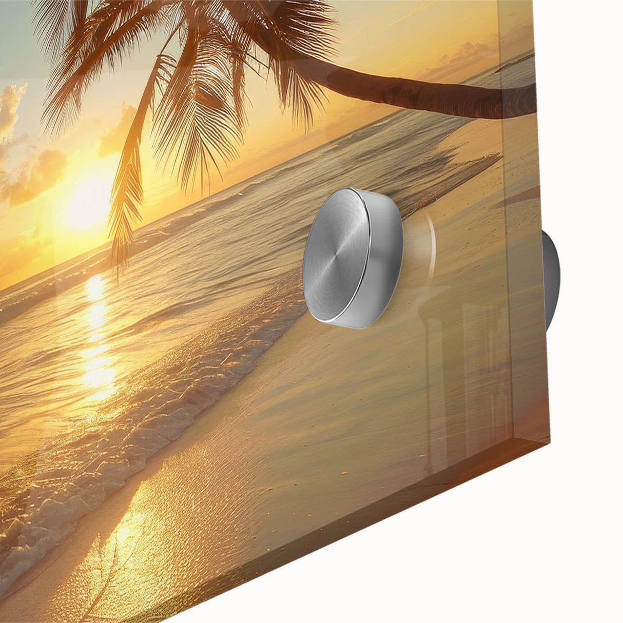 Large abstract wall art depicting a Caribbean seascape in vibrant blue and turquoise hues on acrylic glass.