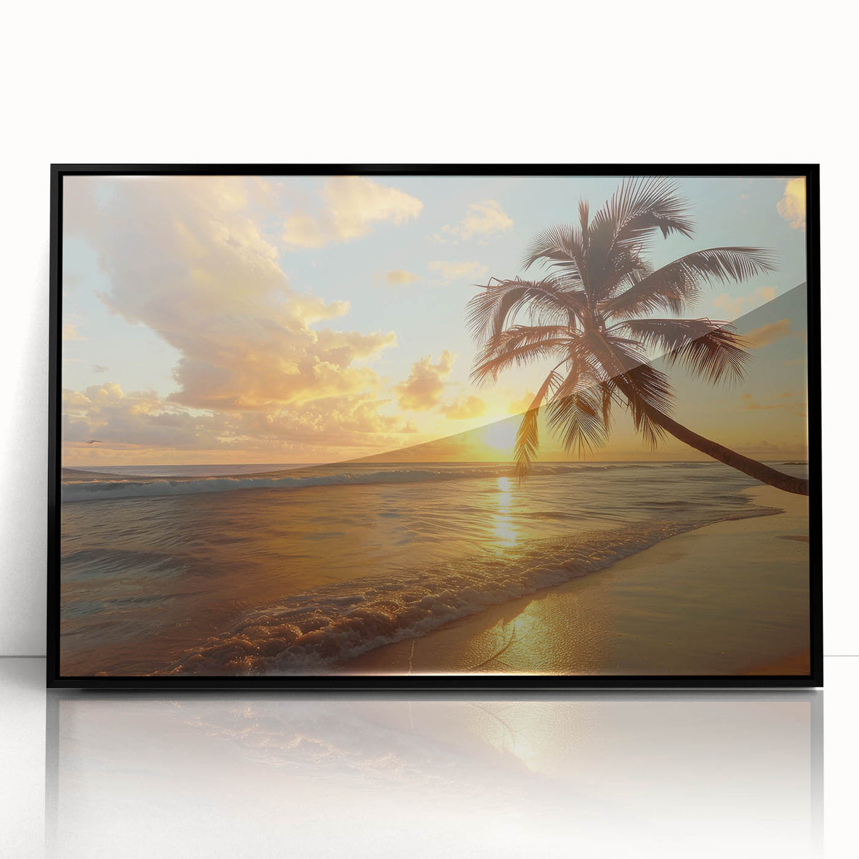 Large abstract wall art depicting vivid Caribbean scenery on a framed acrylic, ideal for modern living room decor.